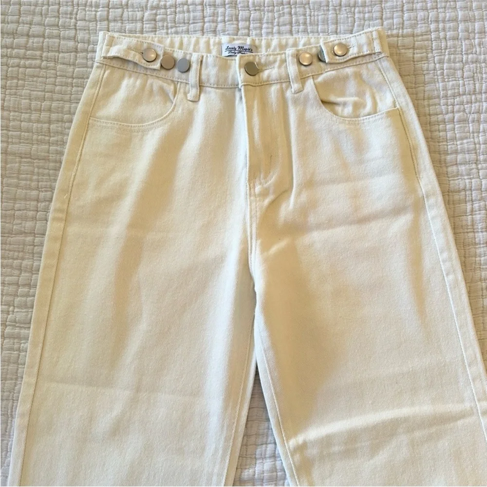 Cream Adjustable Waist Straight Leg Jeans | Minimalist 90s Ivory Denim High Rise - Picture 2 of 11